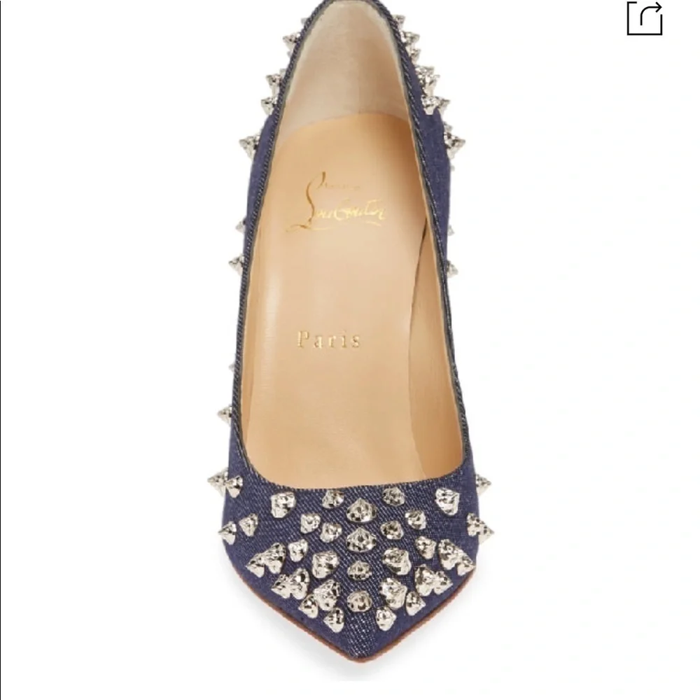 Louboutin Aimantaclou Studded Blue Denim Pumps Heels Size 39